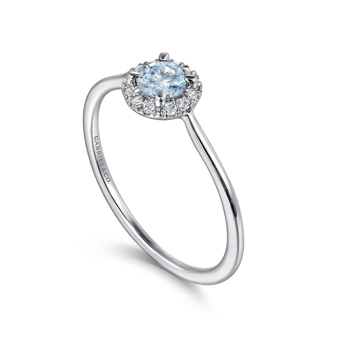 Gabriel & Co. LR51264W45AQ 14K White Gold Aquamarine Diamond Halo Promise Ring