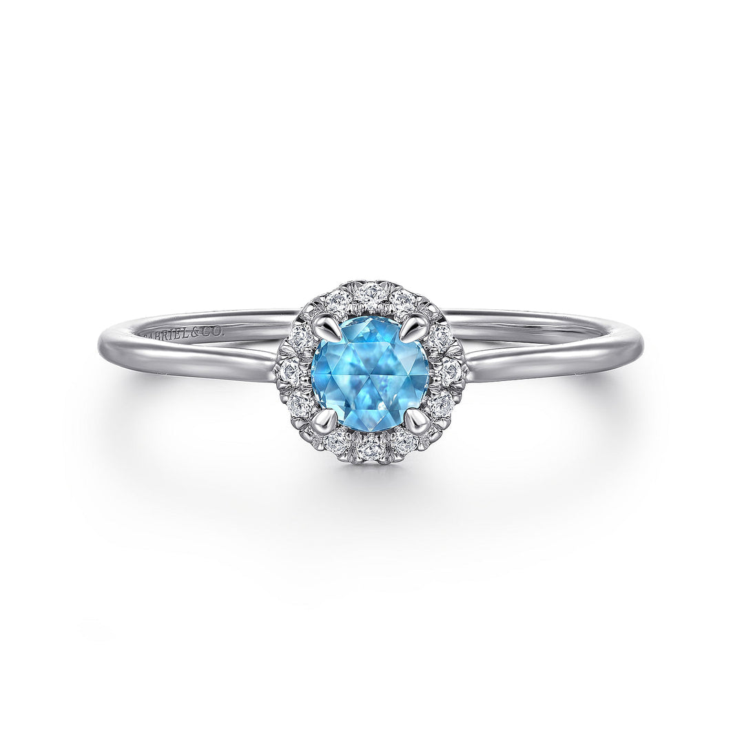 Gabriel & Co. LR51264W45BT 14K White Gold Blue Topaz and Diamond Halo Promise Ring