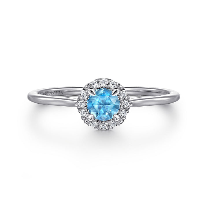 Gabriel & Co. LR51264W45BT 14K White Gold Blue Topaz and Diamond Halo Promise Ring