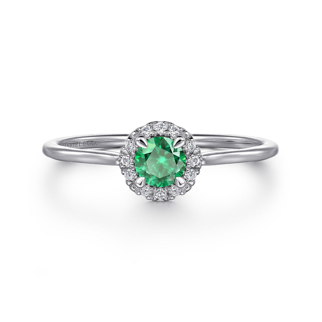 Gabriel & Co. LR51264W45EA 14K White Gold Emerald and Diamond Halo Promise Ring