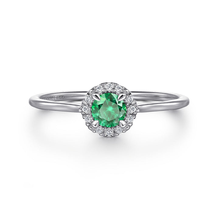 Gabriel & Co. LR51264W45EA 14K White Gold Emerald and Diamond Halo Promise Ring
