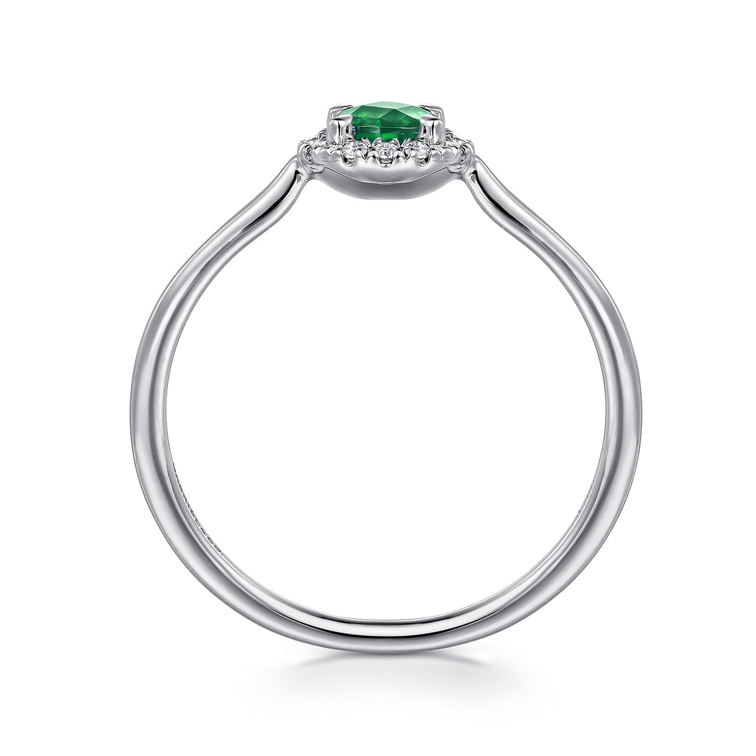 Gabriel & Co. LR51264W45EA 14K White Gold Emerald and Diamond Halo Promise Ring