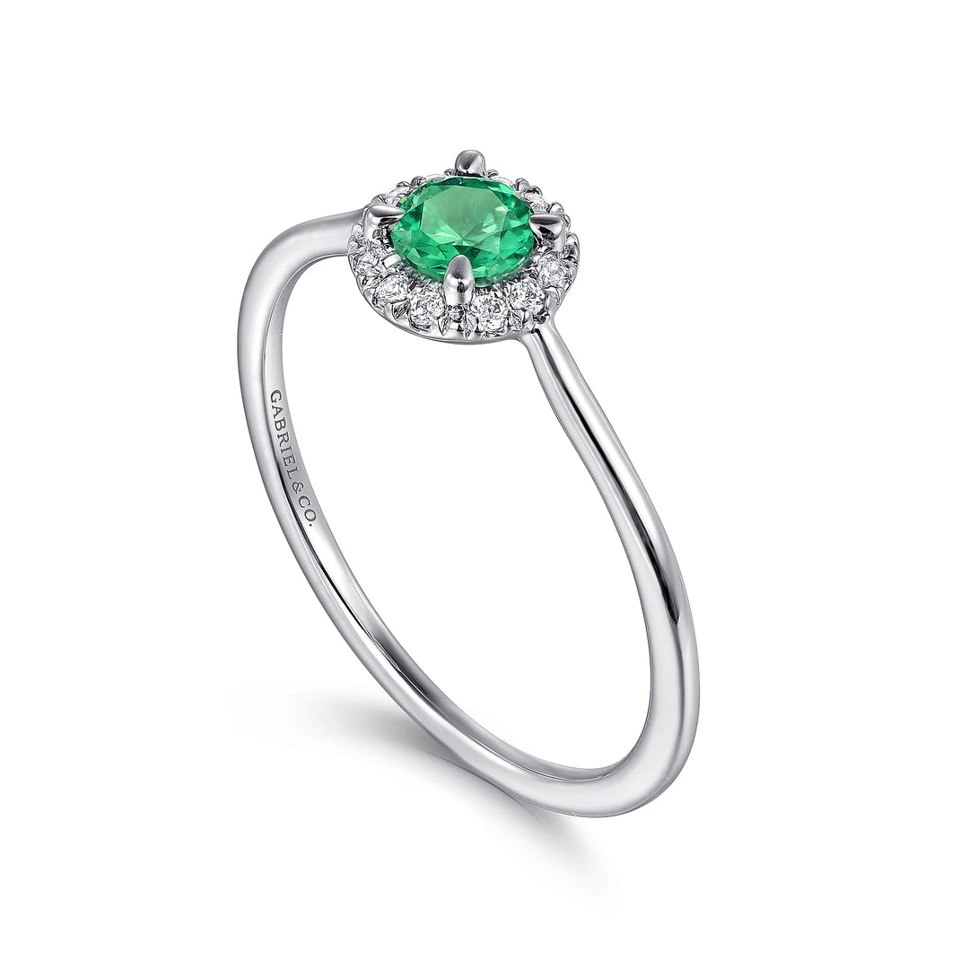 Gabriel & Co. LR51264W45EA 14K White Gold Emerald and Diamond Halo Promise Ring