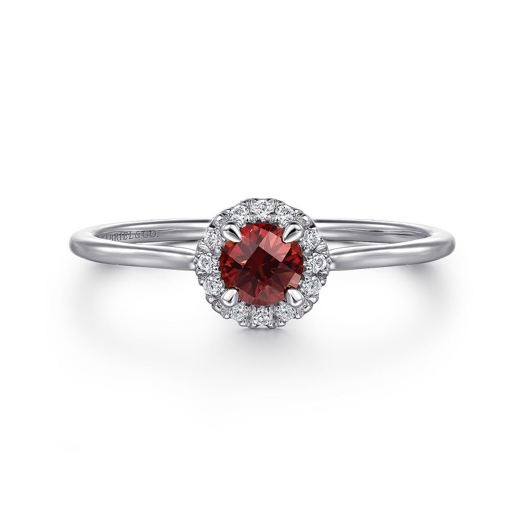 Gabriel & Co. LR51264W45GN 14K White Gold Garnet and Diamond Halo Promise Ring