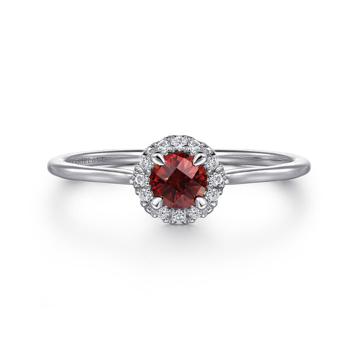 Gabriel & Co. LR51264W45GN 14K White Gold Garnet and Diamond Halo Promise Ring