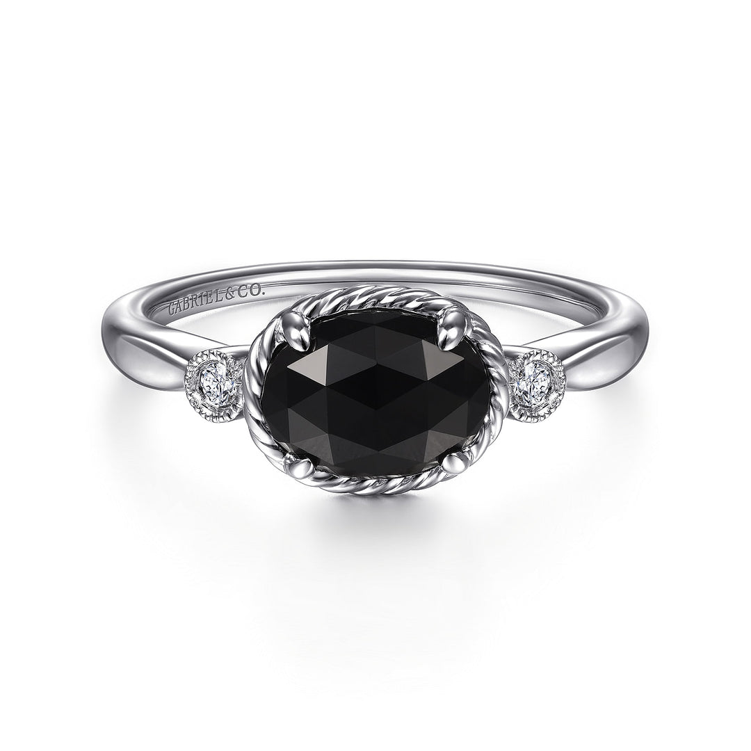 Gabriel & Co. LR51274SV5XO Sterling Silver Oval Onyx and Diamond  Ring