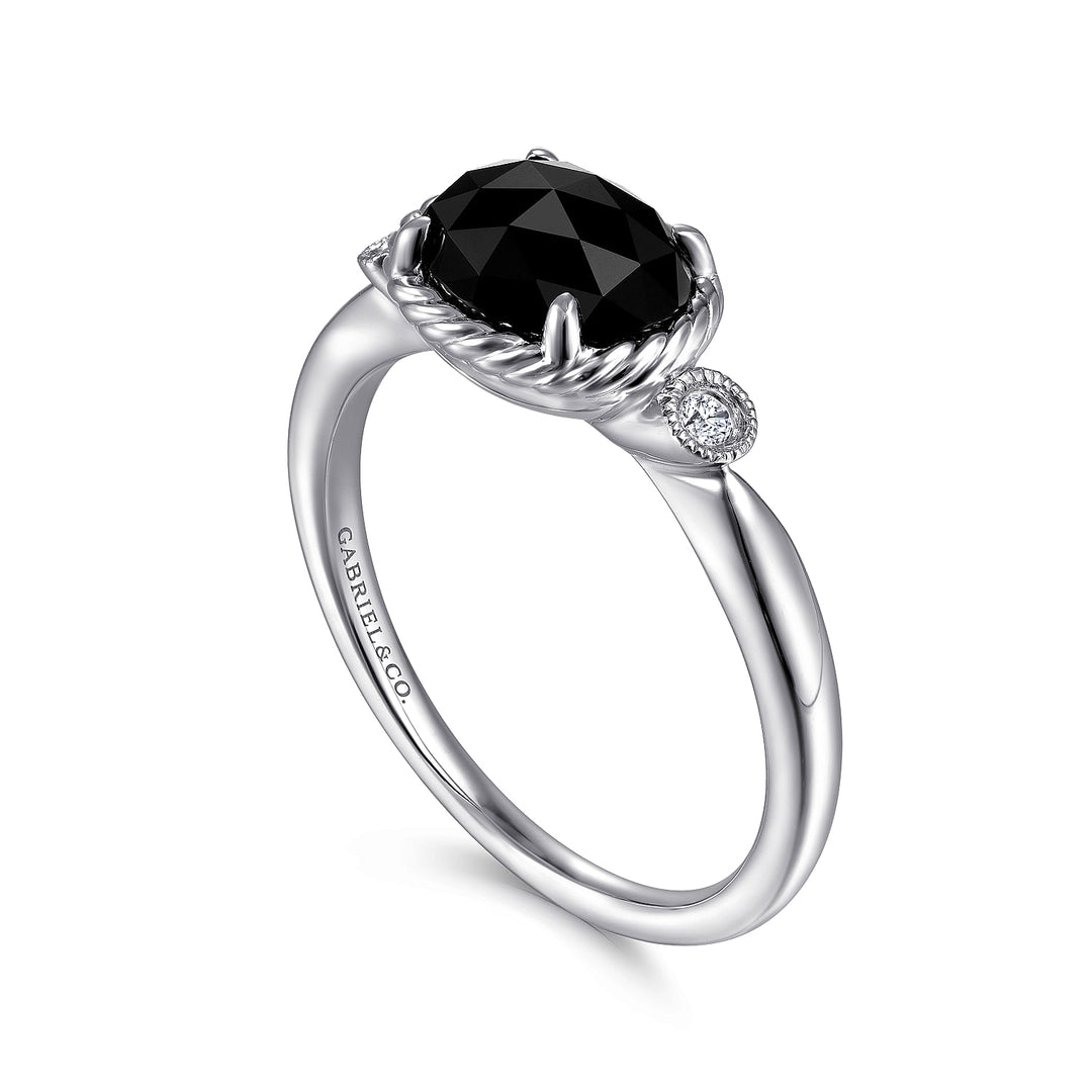 Gabriel & Co. LR51274SV5XO Sterling Silver Oval Onyx and Diamond  Ring