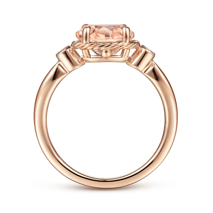 Gabriel & Co. LR51435K45MO 14K Rose Gold Horizontal Oval Morganite and Diamond Three Stone Ring