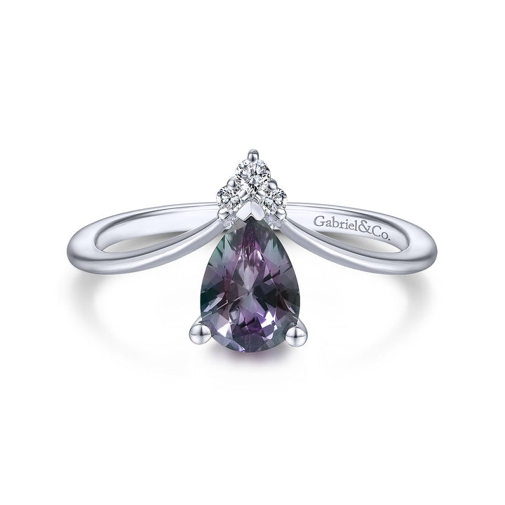 Gabriel & Co. LR51453W4525 14K White Gold Synthetic Alexandrite Diamond  Chevron Ring