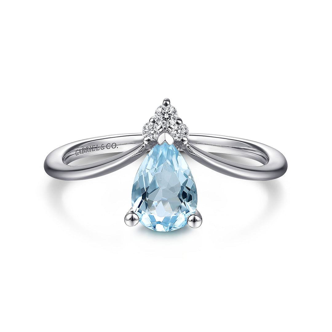 Gabriel & Co. LR51453W45LB 14K White Gold Sky Blue Topaz Diamond Chevron Ring