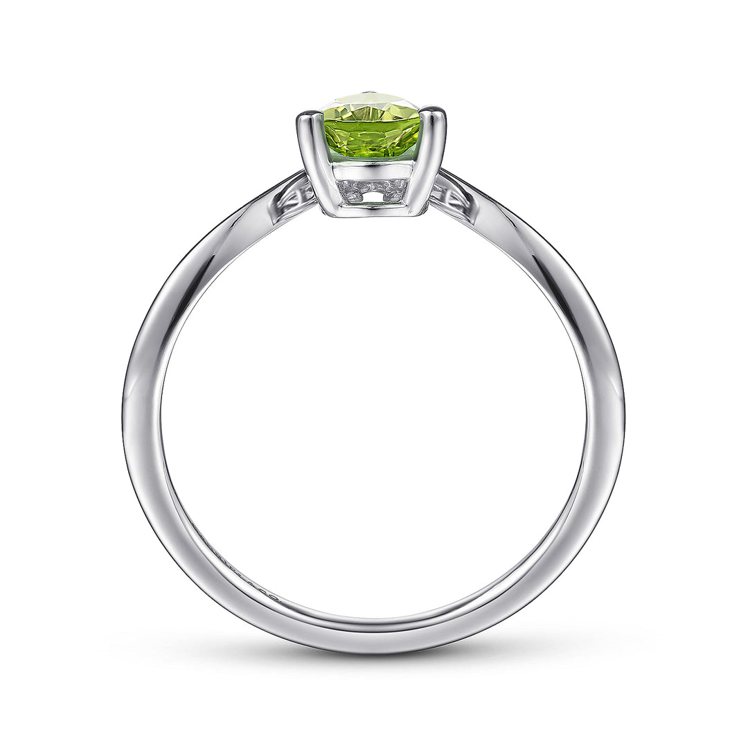 Gabriel & Co. LR51453W45PE 14K White Gold Teardrop Peridot and Diamond Chevron Ring