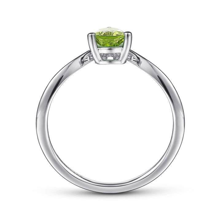 Gabriel & Co. LR51453W45PE 14K White Gold Teardrop Peridot and Diamond Chevron Ring