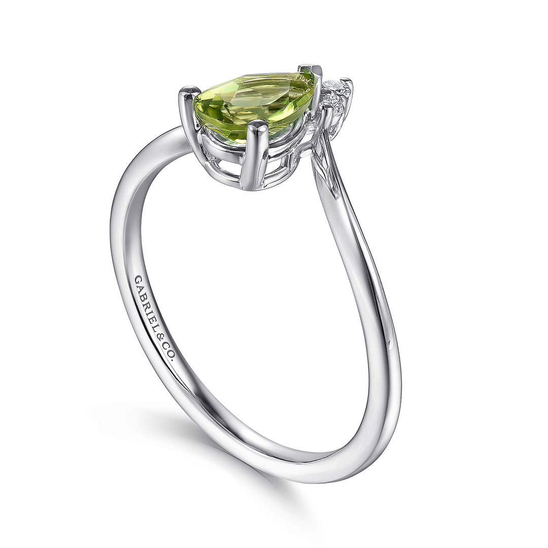 Gabriel & Co. LR51453W45PE 14K White Gold Teardrop Peridot and Diamond Chevron Ring