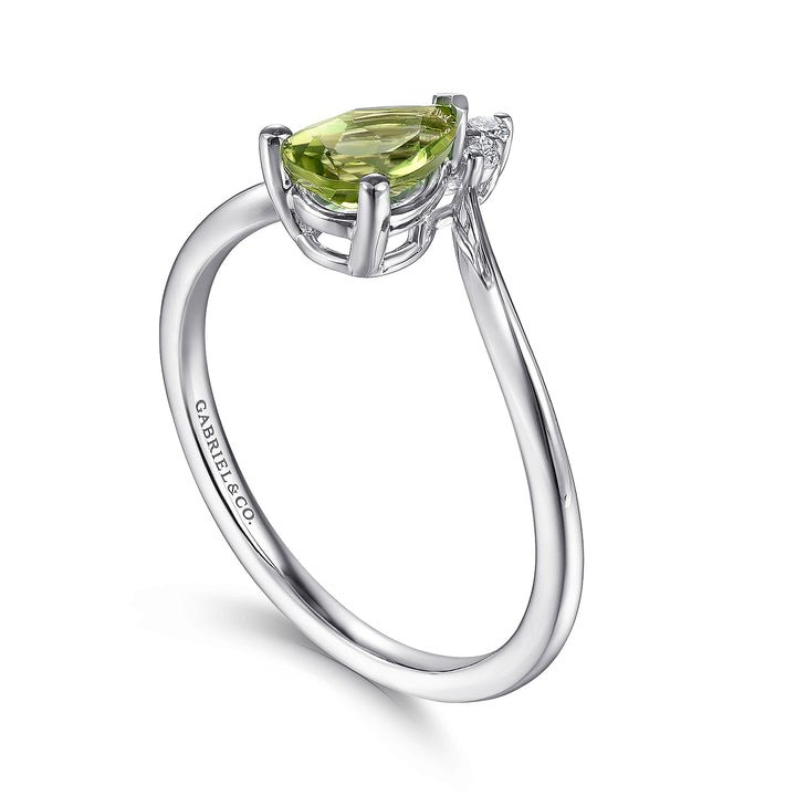 Gabriel & Co. LR51453W45PE 14K White Gold Teardrop Peridot and Diamond Chevron Ring