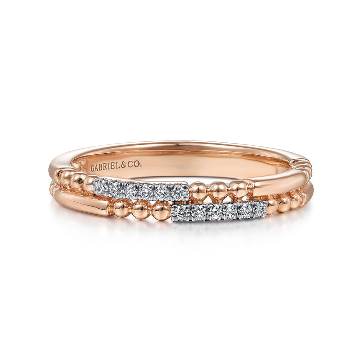 Gabriel & Co. LR51456K45JJ 14K Rose Gold Two Row Beaded Diamond Stackable Ring