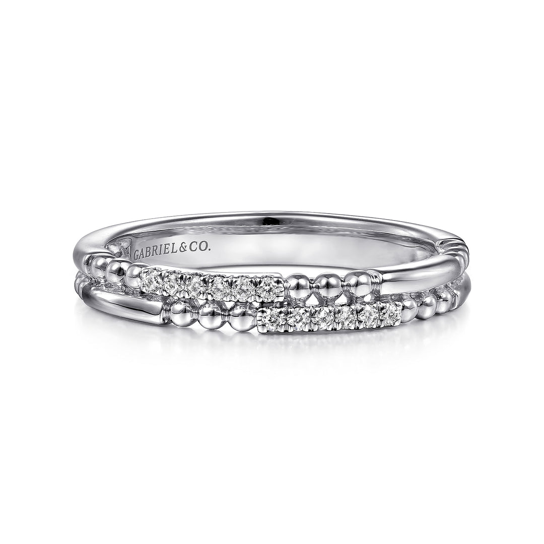 Gabriel & Co. LR51456W45JJ 14K White Gold Two Row Beaded Diamond Stackable Ring
