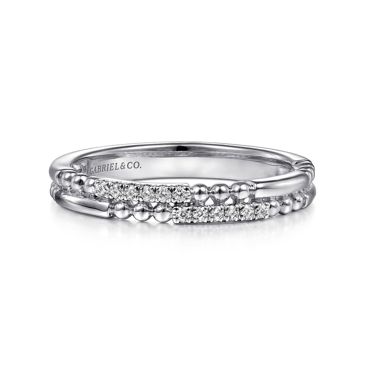 Gabriel & Co. LR51456W45JJ 14K White Gold Two Row Beaded Diamond Stackable Ring