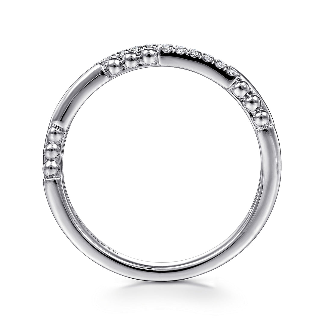 Gabriel & Co. LR51456W45JJ 14K White Gold Two Row Beaded Diamond Stackable Ring