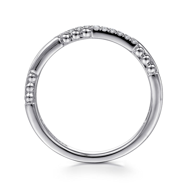 Gabriel & Co. LR51456W45JJ 14K White Gold Two Row Beaded Diamond Stackable Ring