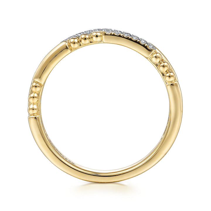 Gabriel & Co. LR51456Y45JJ 14K Yellow Gold Two Row Beaded Diamond Stackable Ring