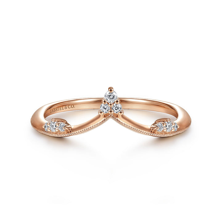 Gabriel & Co. LR51459K45JJ 14K Rose Gold Diamond Cluster Chevron Ring