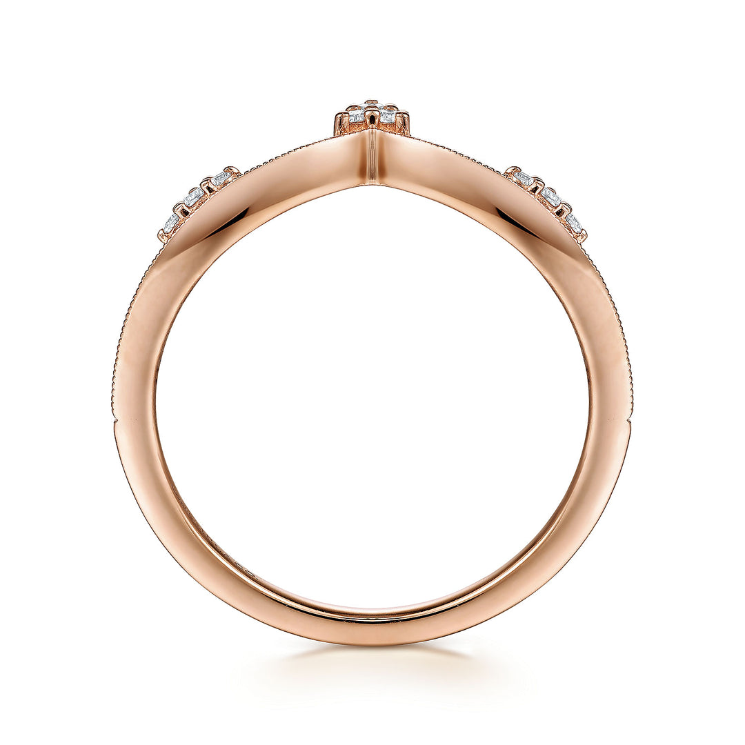 Gabriel & Co. LR51459K45JJ 14K Rose Gold Diamond Cluster Chevron Ring