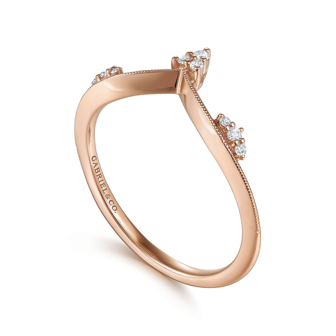 Gabriel & Co. LR51459K45JJ 14K Rose Gold Diamond Cluster Chevron Ring