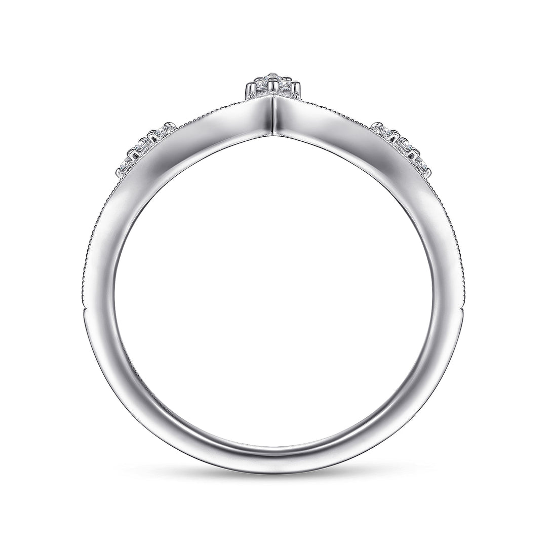 Gabriel & Co. LR51459W45JJ 14K White Gold Diamond Cluster Chevron Ring