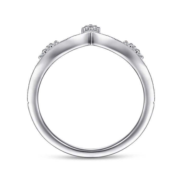 Gabriel & Co. LR51459W45JJ 14K White Gold Diamond Cluster Chevron Ring