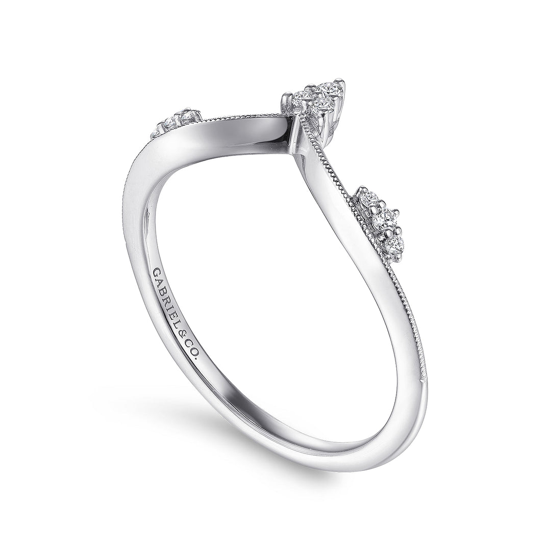 Gabriel & Co. LR51459W45JJ 14K White Gold Diamond Cluster Chevron Ring