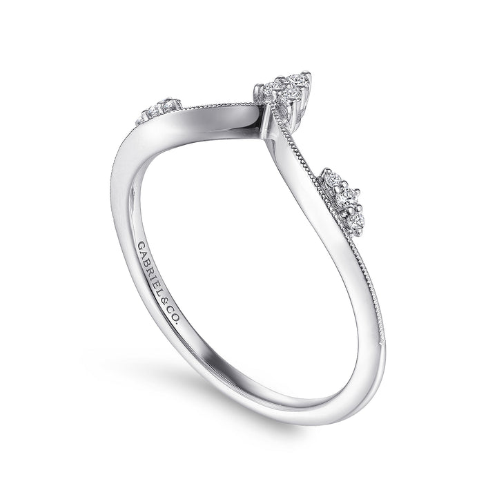 Gabriel & Co. LR51459W45JJ 14K White Gold Diamond Cluster Chevron Ring