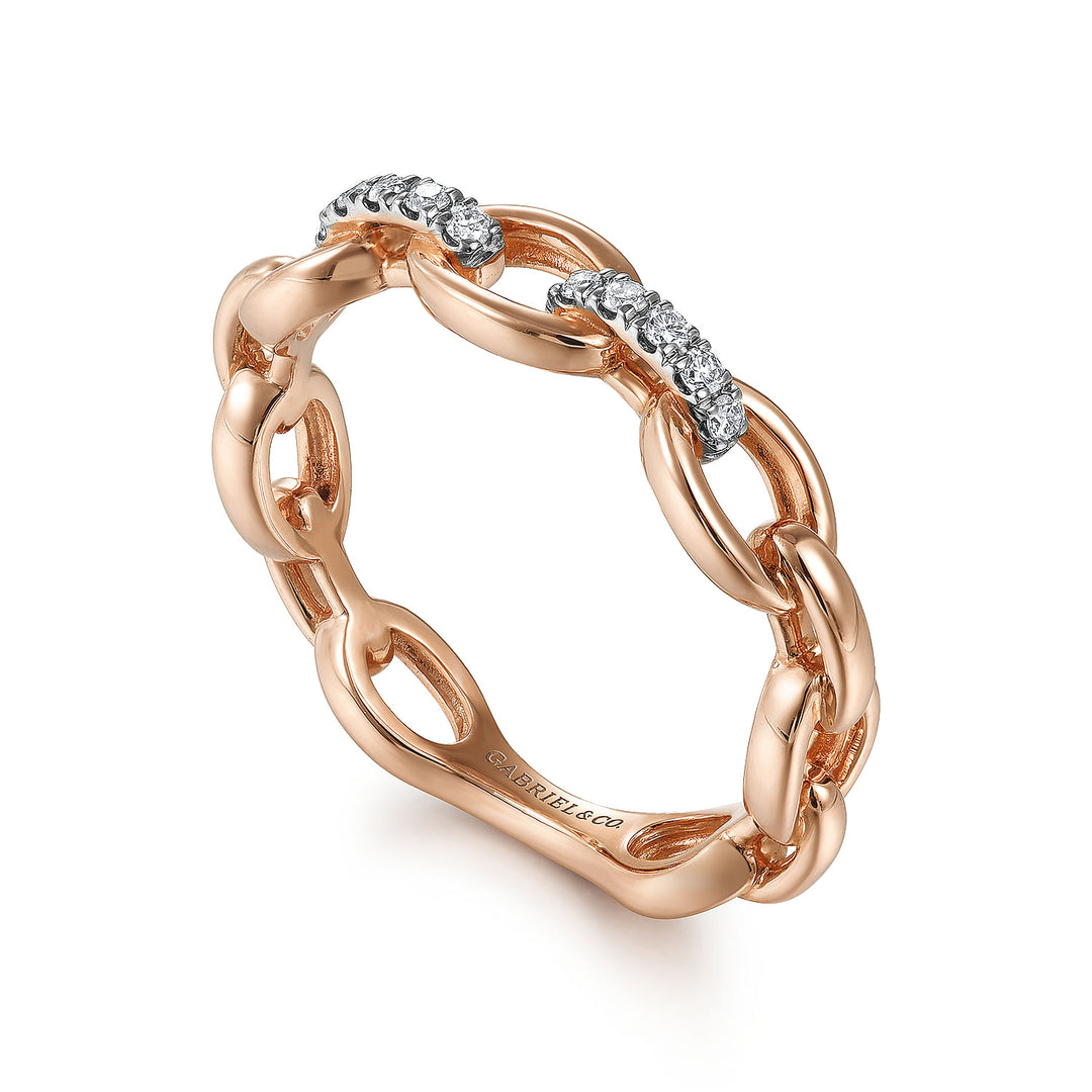 Gabriel & Co. LR51461K45JJ 14K Rose Gold Diamond Oval Link Chain Ladies Ring