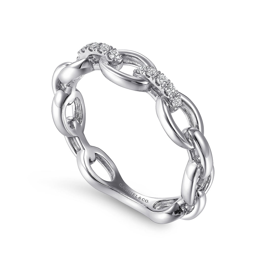 Gabriel & Co. LR51461W45JJ 14K White Gold Diamond Oval Link Chain Ladies Ring