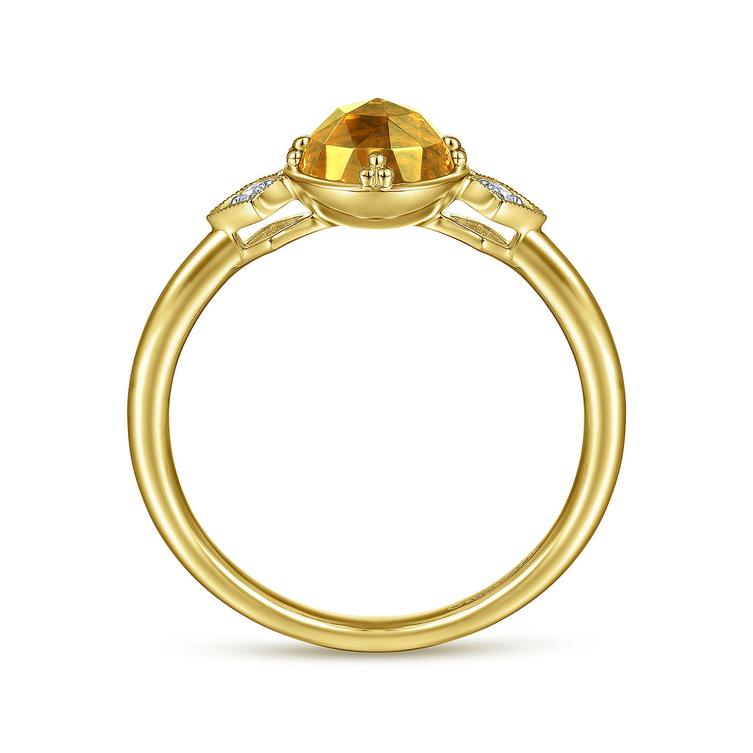 Gabriel & Co. LR51462Y45CT 14K Yellow Gold Three Stone Citrine and Diamond Ring