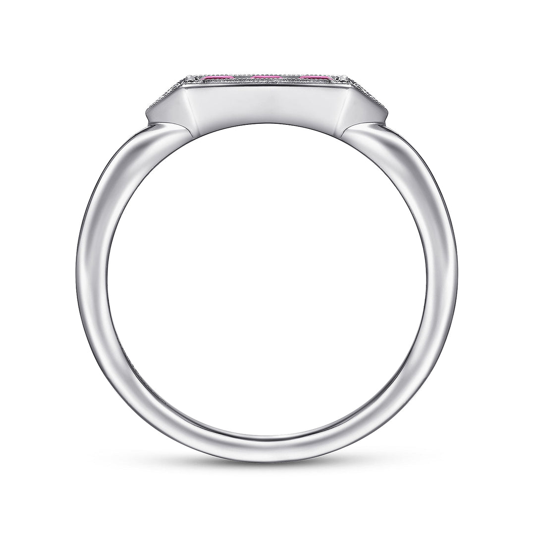 Gabriel & Co. LR51464W45RA 14K White Gold Diamond and Trio Princess Cut Ruby Ladies Ring