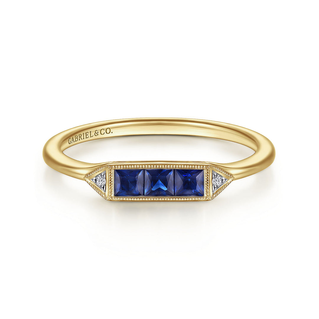 Gabriel & Co. LR51464Y45SA 14K Yellow Gold Diamond and Trio Princess Cut Sapphire Ladies Ring