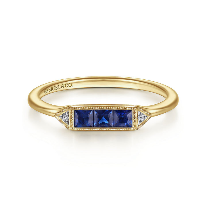 Gabriel & Co. LR51464Y45SA 14K Yellow Gold Diamond and Trio Princess Cut Sapphire Ladies Ring