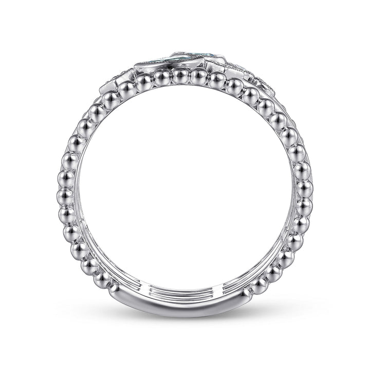 Gabriel & Co. LR51466W45BT 14K White Gold Swiss Blue Topaz and Diamond Multi Row Ring