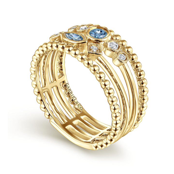 Gabriel & Co. LR51466Y45BT 14K Yellow Gold Swiss Blue Topaz and Diamond Multi Row Ring