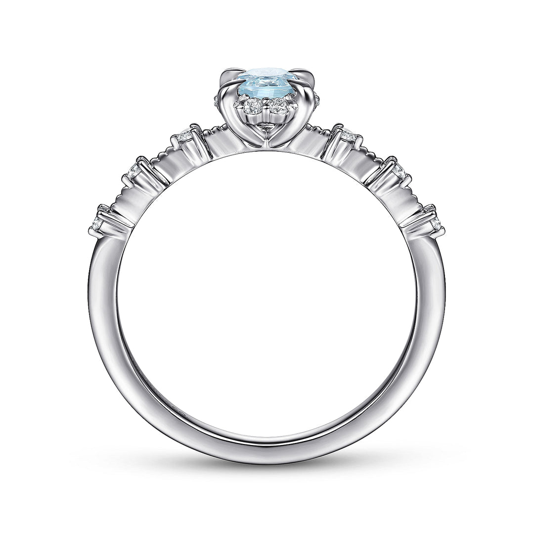 Gabriel & Co. LR51467W45AQ 14K White Gold Round Aquamarine and Diamond Halo Ring