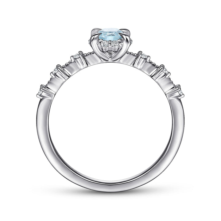 Gabriel & Co. LR51467W45AQ 14K White Gold Round Aquamarine and Diamond Halo Ring