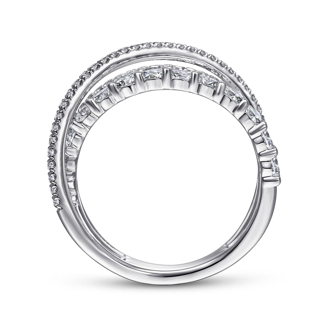 Gabriel & Co. LR51499W45JJ 14K White Gold Criss Crossing Layered Diamond Ring in size 9.5mm width