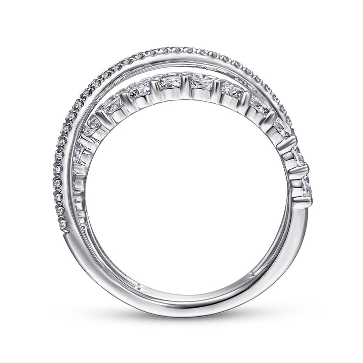 Gabriel & Co. LR51499W45JJ 14K White Gold Criss Crossing Layered Diamond Ring in size 9.5mm width