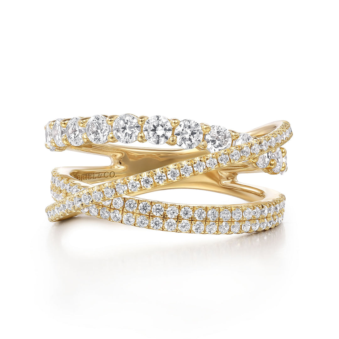 Gabriel & Co. LR51499Y45JJ 14K Yellow Gold Criss Crossing Layered Diamond Ring