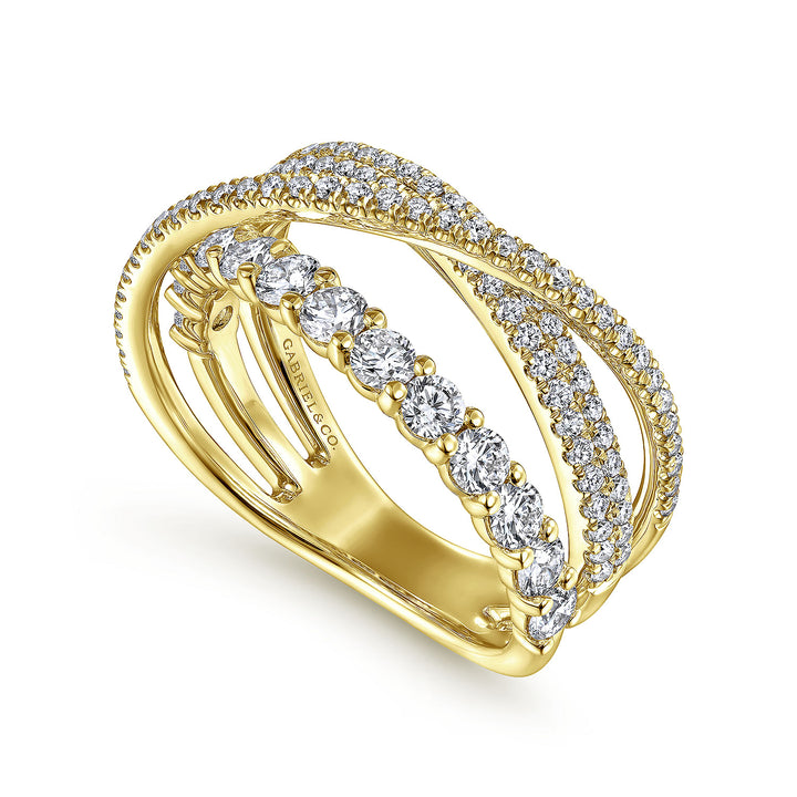 Gabriel & Co. LR51499Y45JJ 14K Yellow Gold Criss Crossing Layered Diamond Ring