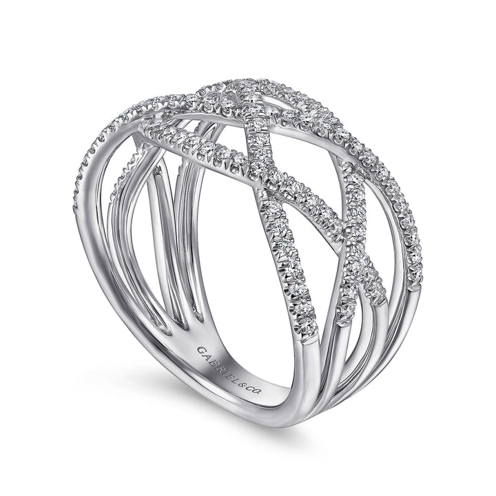 Gabriel & Co. LR51503W45JJ 14K White Gold Layered Grid Diamond Ring