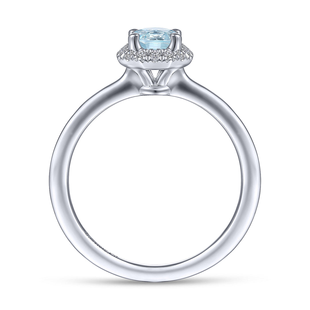 Gabriel & Co. LR51511W45AQ 14K White Gold Octagonal Halo Aquamarine and Diamond Ring