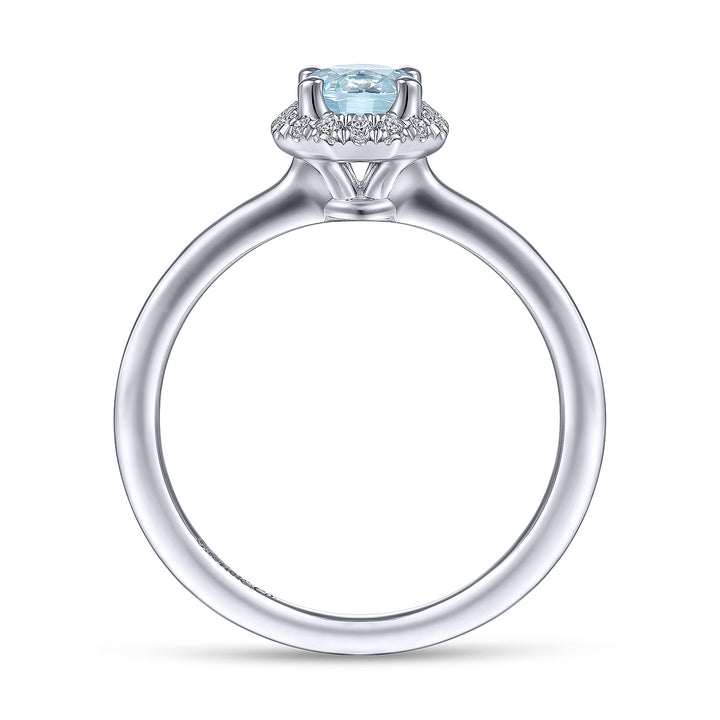 Gabriel & Co. LR51511W45AQ 14K White Gold Octagonal Halo Aquamarine and Diamond Ring