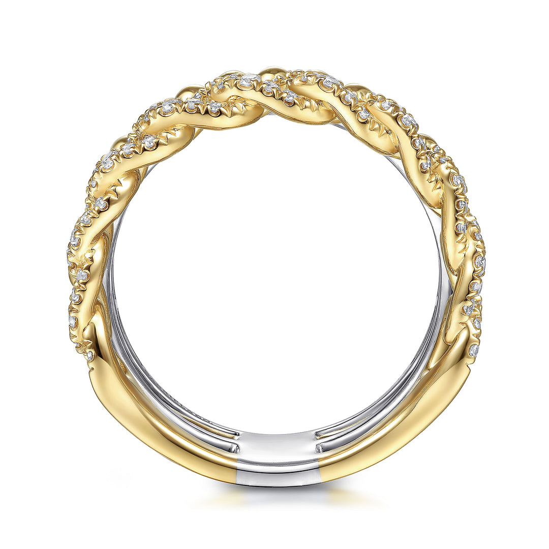 Gabriel & Co. LR51517M45JJ 14K White Yellow Gold Wide Band Layered Diamond Easy Stackable in size 11.4mm width