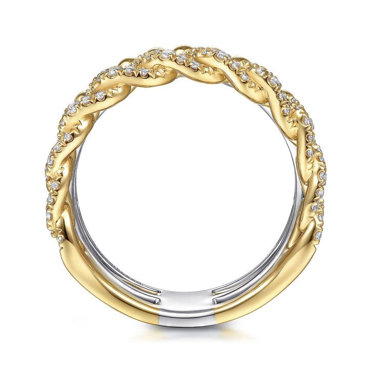 Gabriel & Co. LR51517M45JJ 14K White Yellow Gold Wide Band Layered Diamond Easy Stackable in size 11.4mm width